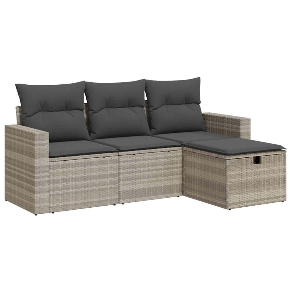 vidaXL Set canapea de grădină cu perne, 4 piese, gri deschis poliratan