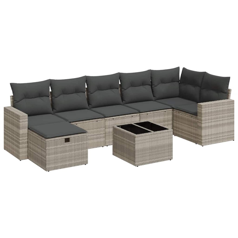 vidaXL Set mobilier de grădină cu perne, 8 piese gri deschis poliratan
