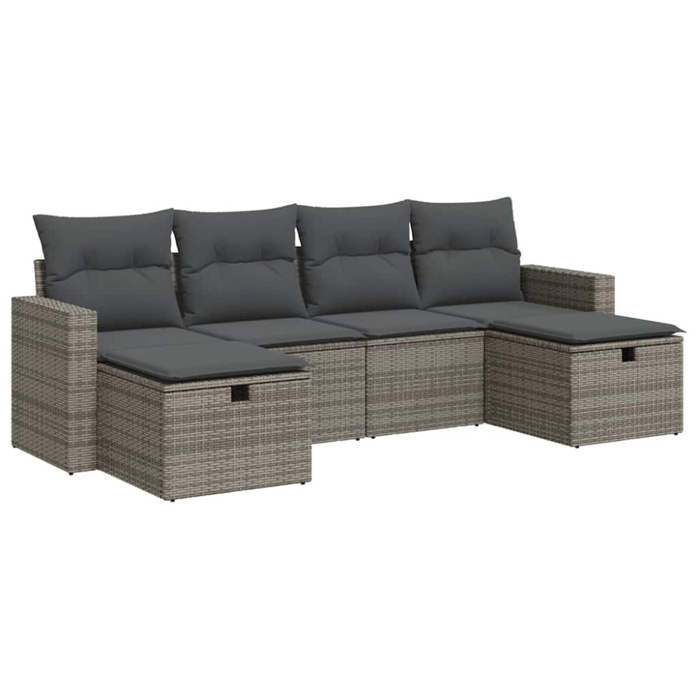 vidaXL Set mobilier grădină cu perne, 6 piese, gri, poliratan