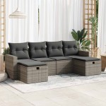 vidaXL Set mobilier grădină cu perne, 6 piese, gri, poliratan vidaXL Set mobilier grădină cu perne, 6 piese, gri, poliratan