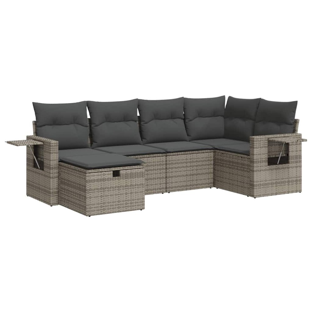 vidaXL Set mobilier grădină cu perne, 6 piese, gri, poliratan