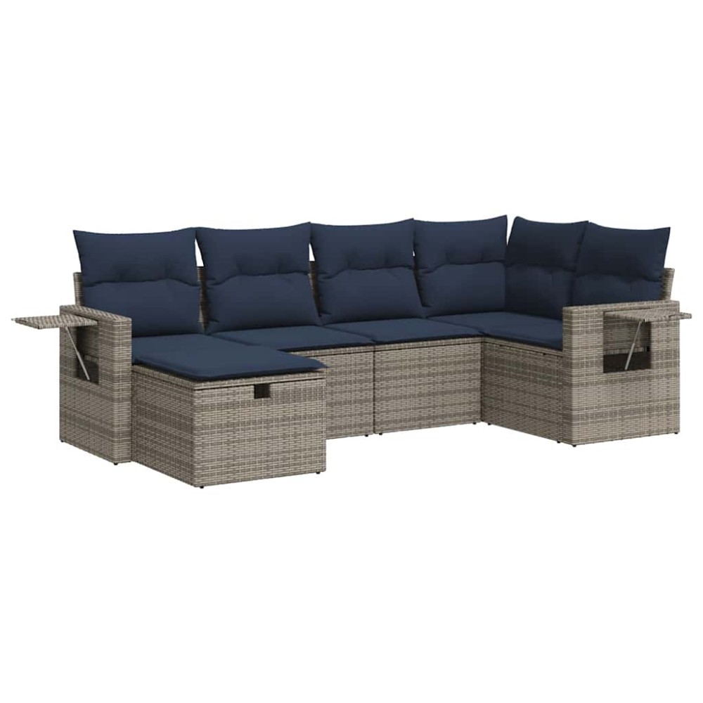 vidaXL Set mobilier grădină cu perne, 6 piese, gri, poliratan