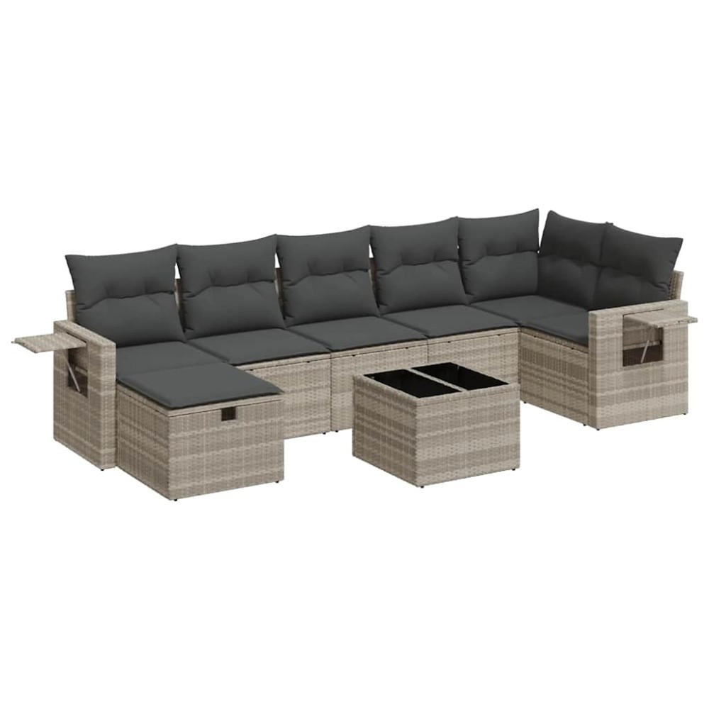 vidaXL Set mobilier de grădină cu perne, 8 piese gri deschis poliratan