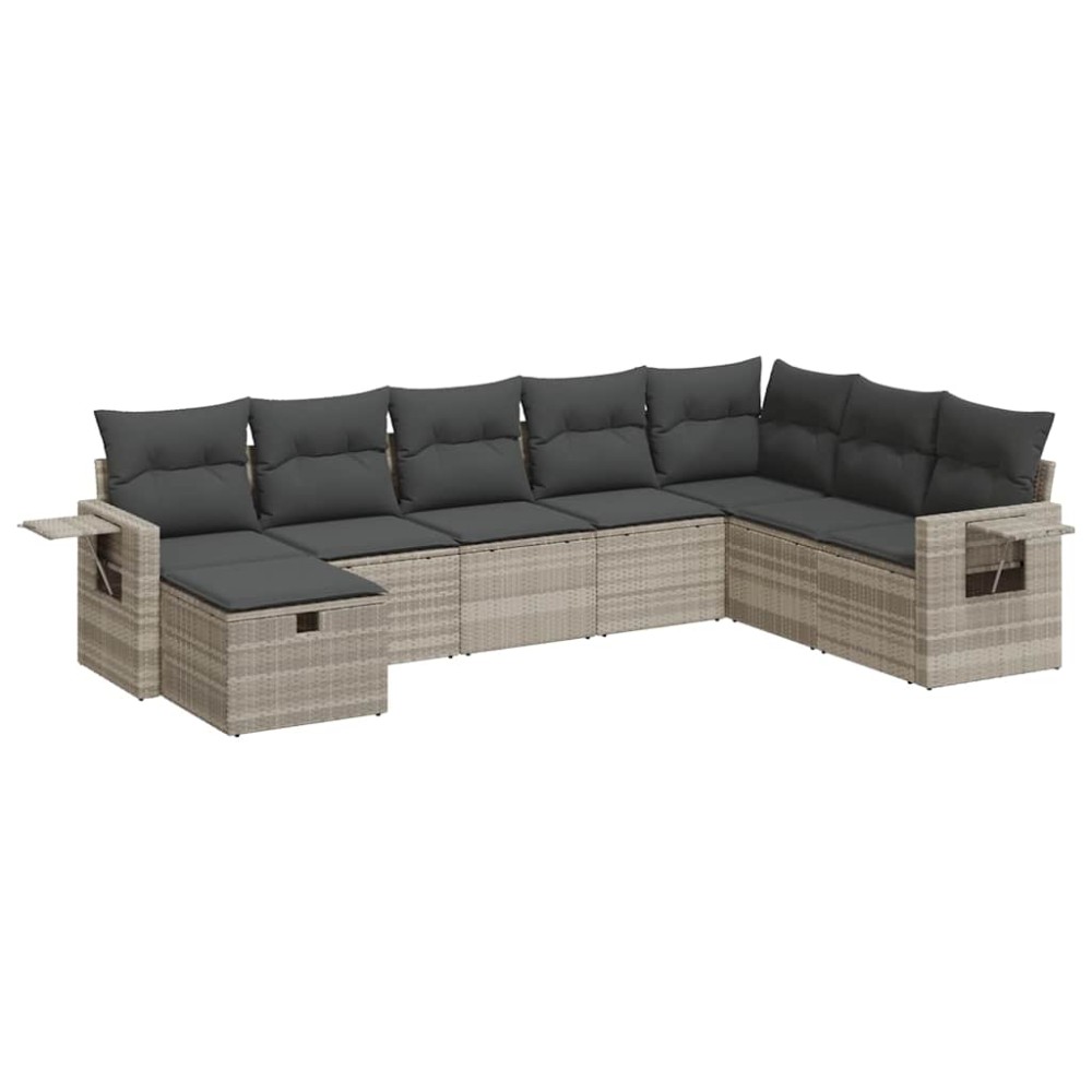 vidaXL Set mobilier de grădină cu perne, 8 piese gri deschis poliratan