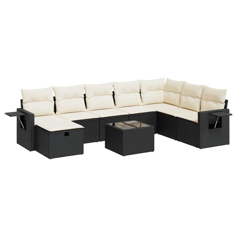 vidaXL Set mobilier de grădină cu perne, 9 piese, negru, poliratan
