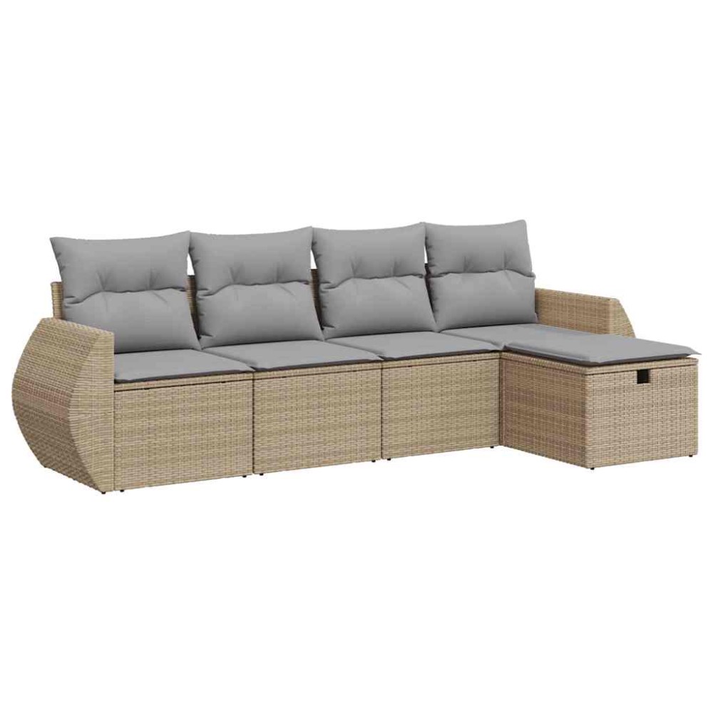 vidaXL Set canapele de grădină cu perne, 5 piese, bej, poliratan