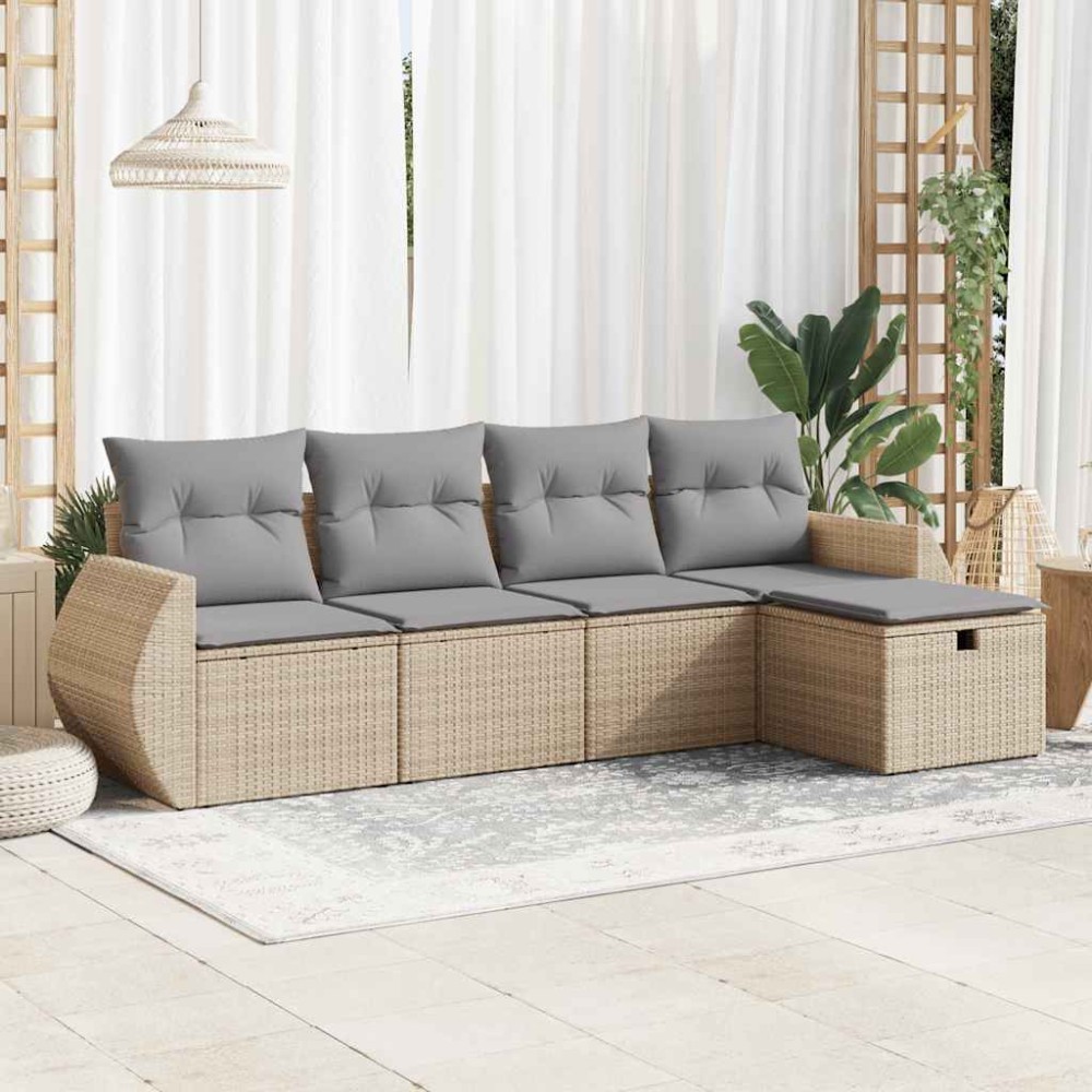 vidaXL Set canapele de grădină cu perne, 5 piese, bej, poliratan
