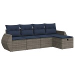 vidaXL Set canapea de grădină cu perne, 5 piese, gri, poliratan