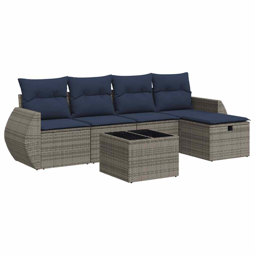 vidaXL Set mobilier grădină cu perne, 6 piese, gri, poliratan