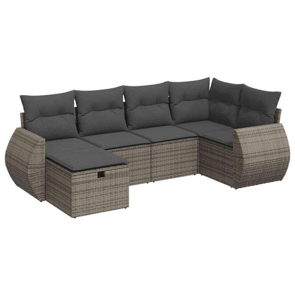 vidaXL Set mobilier grădină cu perne, 6 piese, gri, poliratan