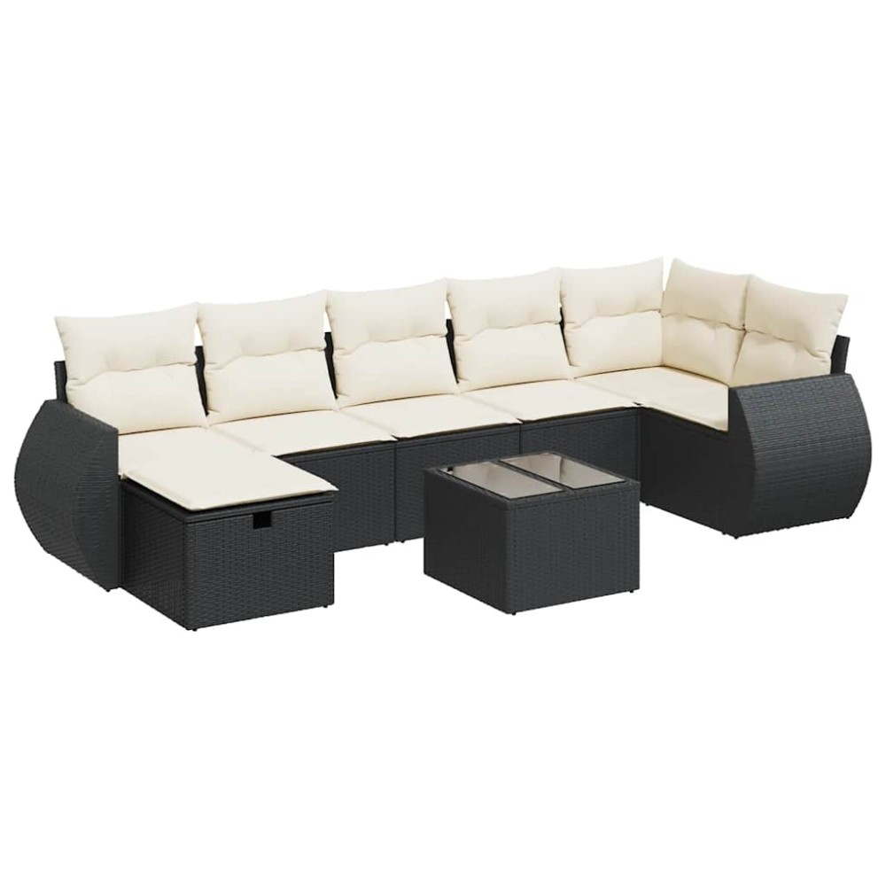 vidaXL Set mobilier de grădină cu perne, 8 piese, negru, poliratan