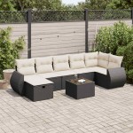 vidaXL Set mobilier de grădină cu perne, 8 piese, negru, poliratan vidaXL Set mobilier de grădină cu perne, 8 piese, negru, poliratan