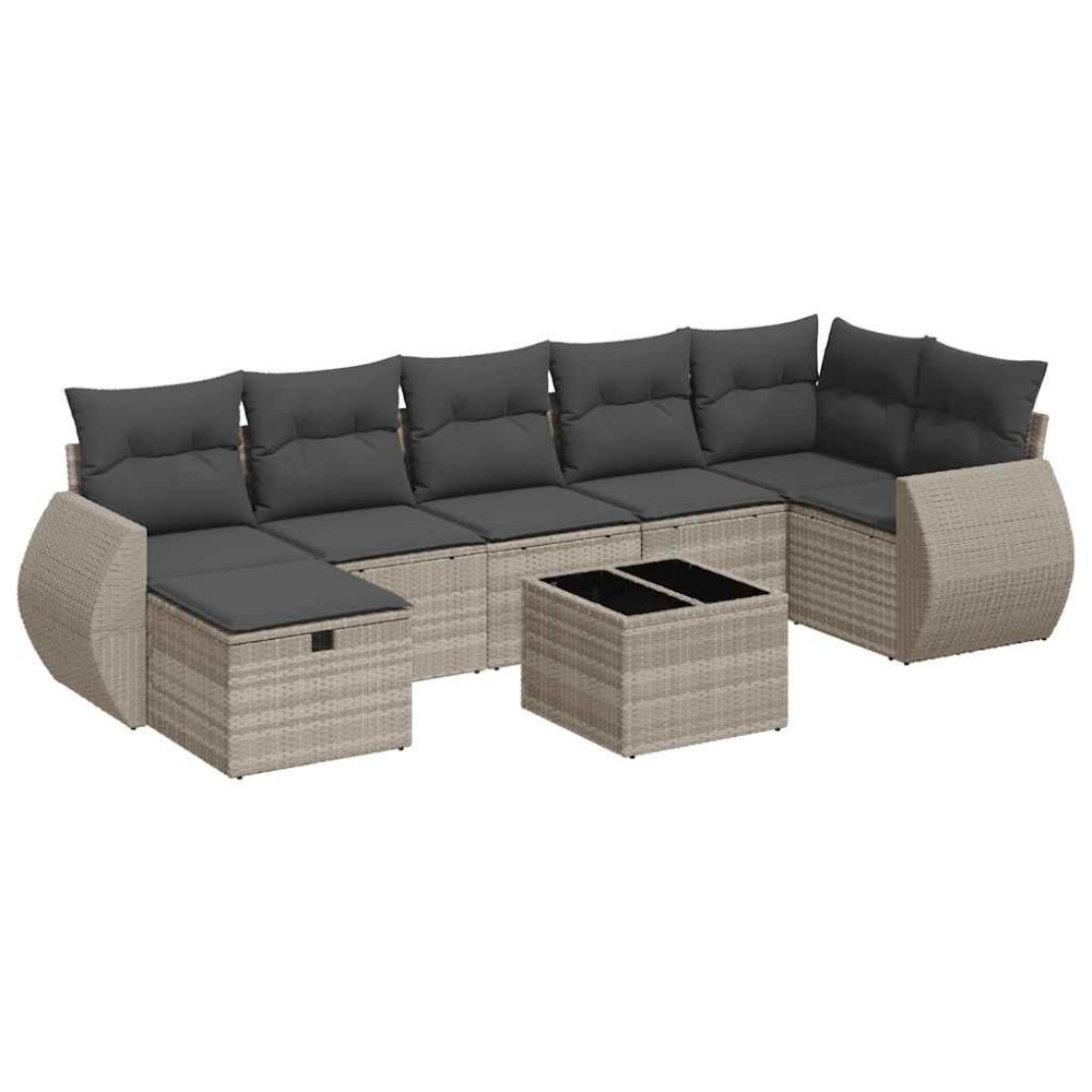 vidaXL Set mobilier de grădină cu perne, 8 piese gri deschis poliratan