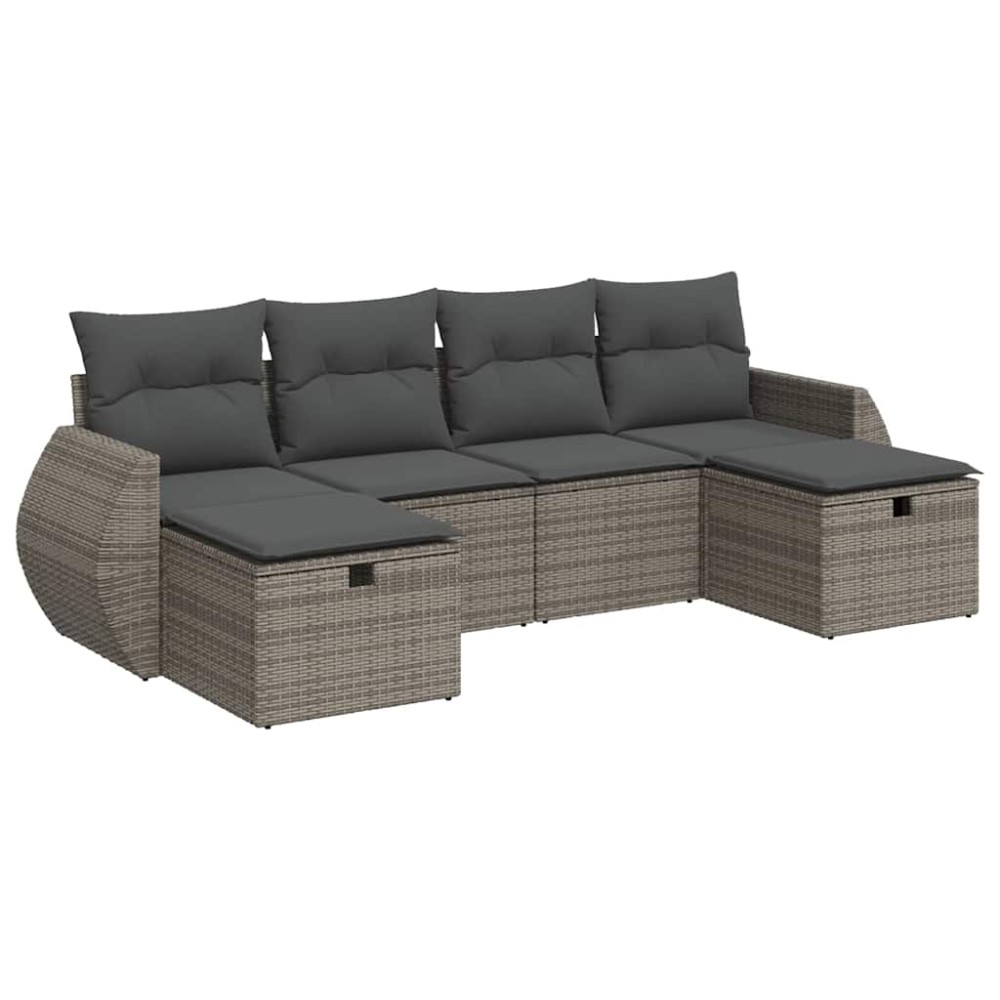 vidaXL Set mobilier grădină cu perne, 6 piese, gri, poliratan