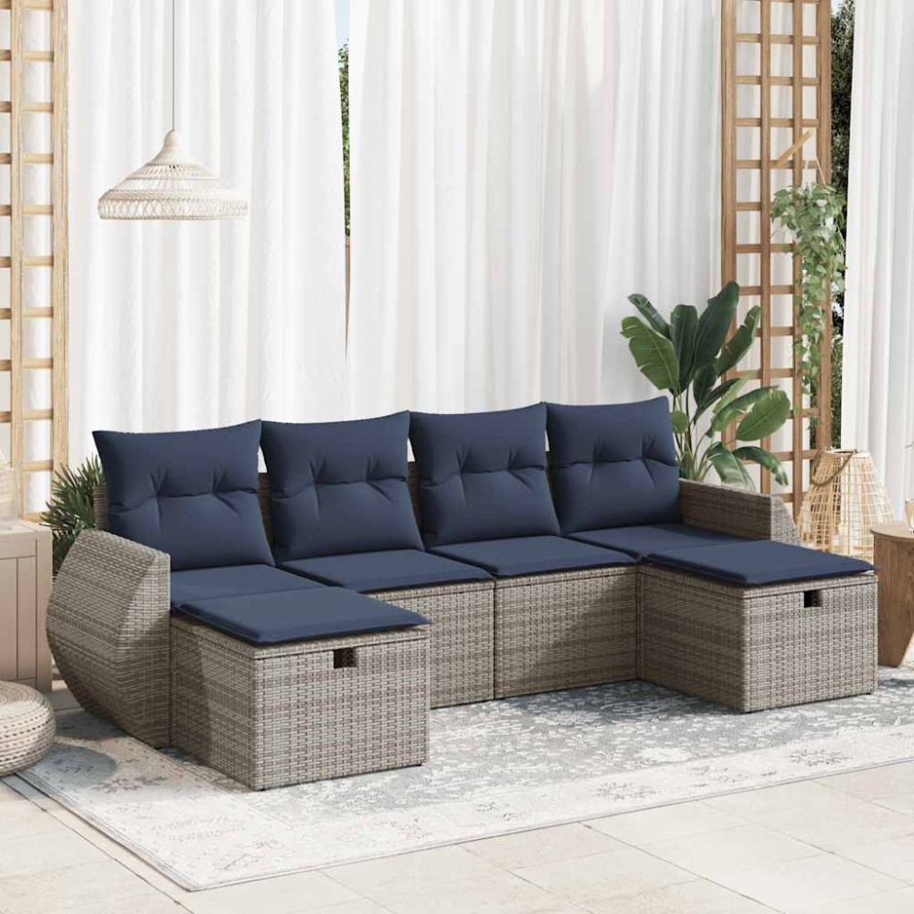 vidaXL Set mobilier grădină cu perne, 6 piese, gri, poliratan