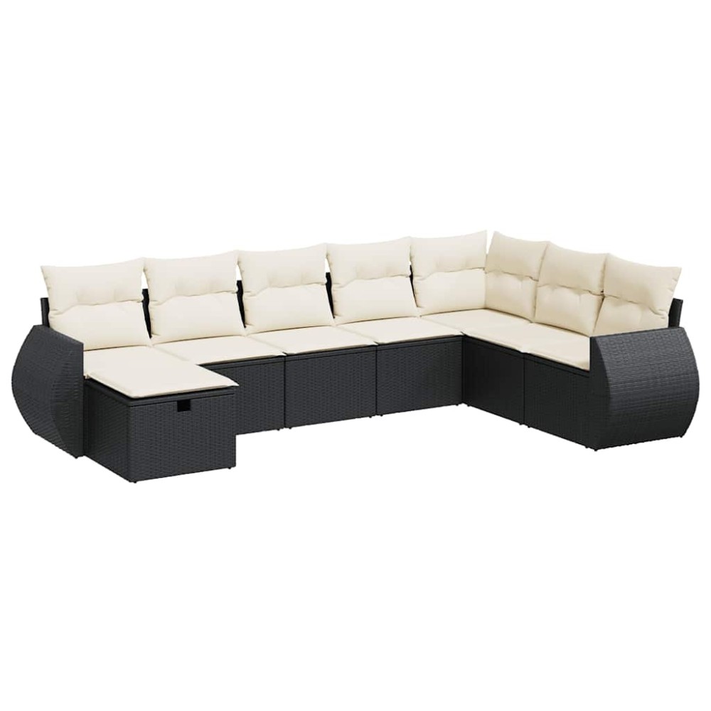 vidaXL Set mobilier de grădină cu perne, 8 piese, negru, poliratan