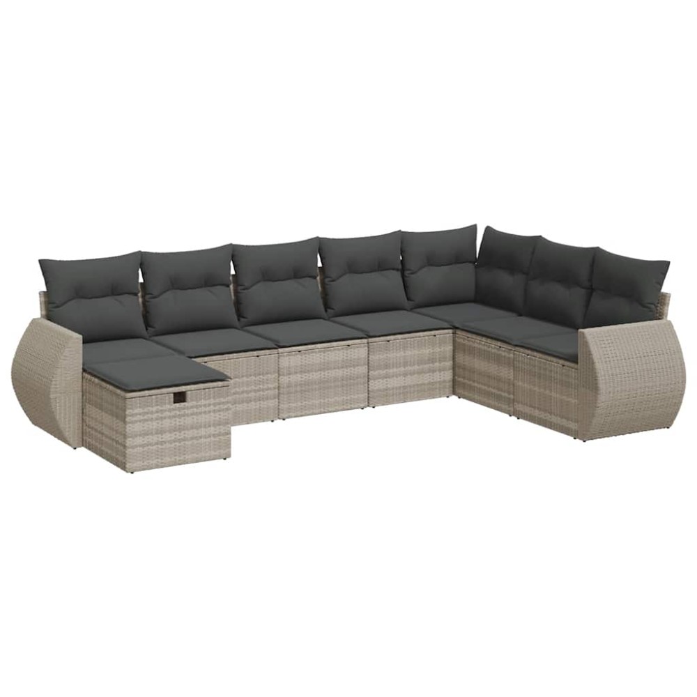 vidaXL Set mobilier de grădină cu perne, 8 piese gri deschis poliratan