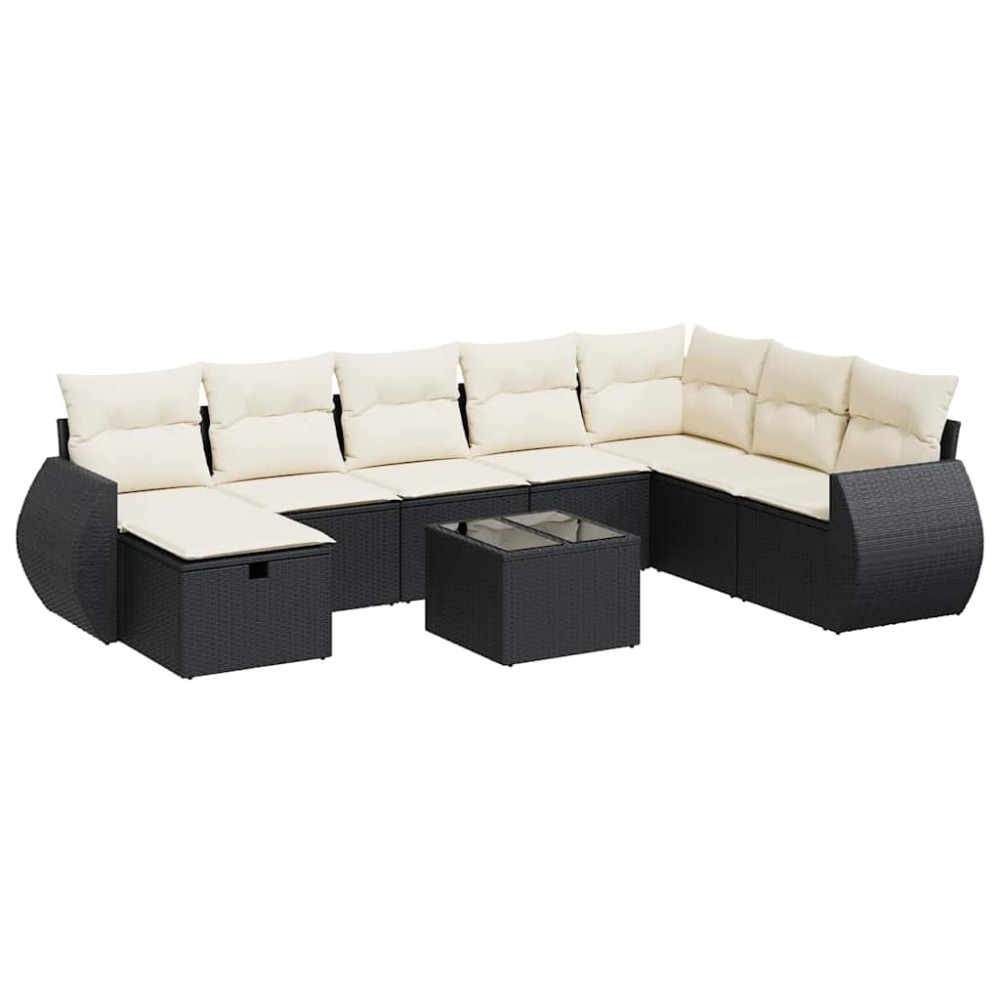 vidaXL Set mobilier de grădină cu perne, 9 piese, negru, poliratan