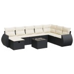 vidaXL Set mobilier de grădină cu perne, 9 piese, negru, poliratan