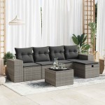 vidaXL Set mobilier grădină cu perne, 6 piese, gri, poliratan vidaXL Set mobilier grădină cu perne, 6 piese, gri, poliratan