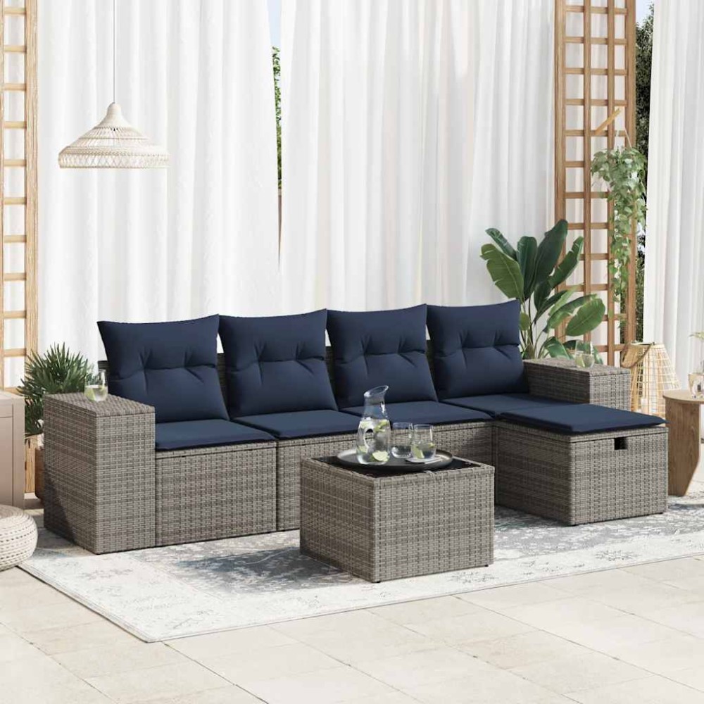 vidaXL Set mobilier grădină cu perne, 6 piese, gri, poliratan