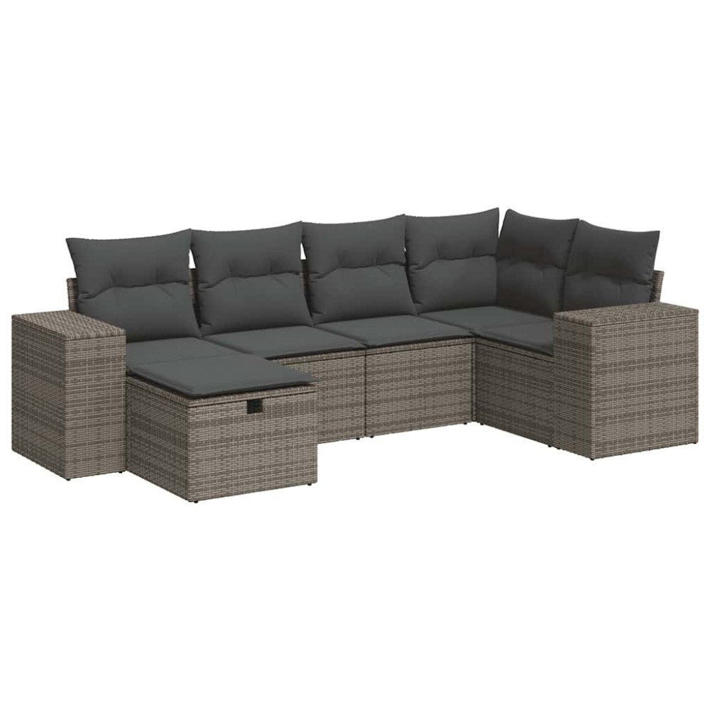 vidaXL Set mobilier grădină cu perne, 6 piese, gri, poliratan