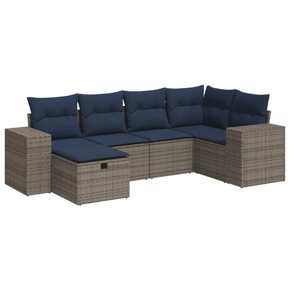 vidaXL Set mobilier grădină cu perne, 6 piese, gri, poliratan