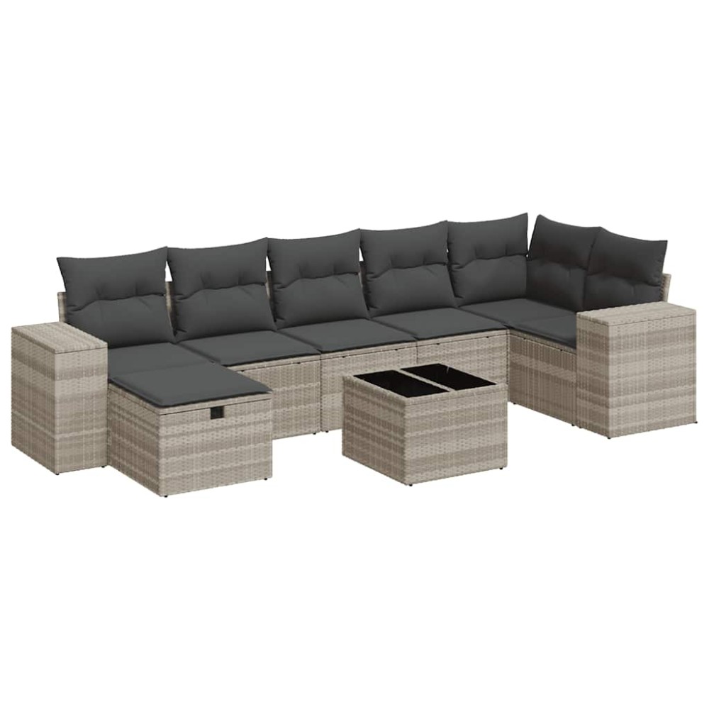 vidaXL Set mobilier de grădină cu perne, 8 piese gri deschis poliratan
