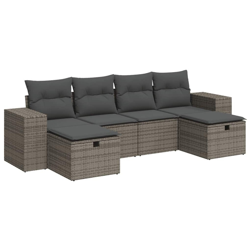 vidaXL Set mobilier grădină cu perne, 6 piese, gri, poliratan