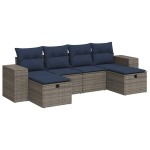 vidaXL Set mobilier grădină cu perne, 6 piese, gri, poliratan