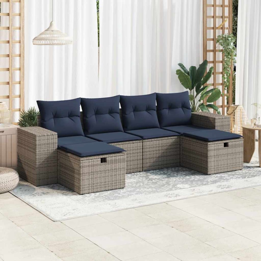 vidaXL Set mobilier grădină cu perne, 6 piese, gri, poliratan