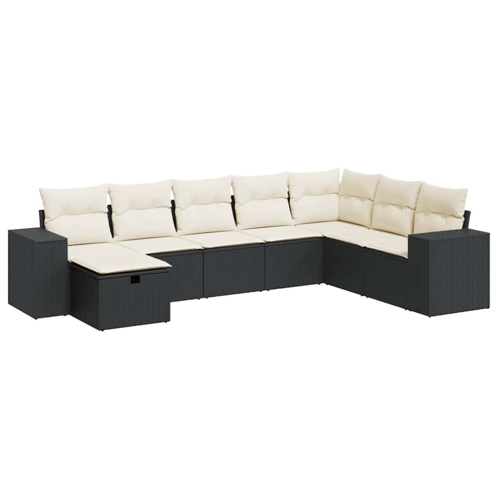 vidaXL Set mobilier de grădină cu perne, 8 piese, negru, poliratan
