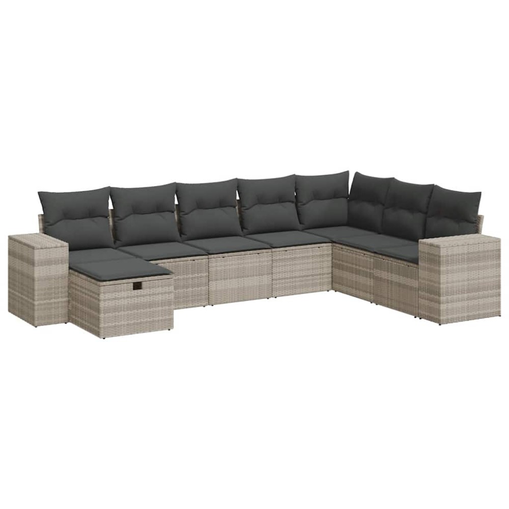 vidaXL Set mobilier de grădină cu perne, 8 piese gri deschis poliratan