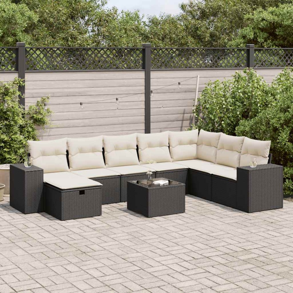 vidaXL Set mobilier de grădină cu perne, 9 piese, negru, poliratan