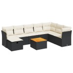 vidaXL Set mobilier de grădină cu perne, 9 piese, negru, poliratan