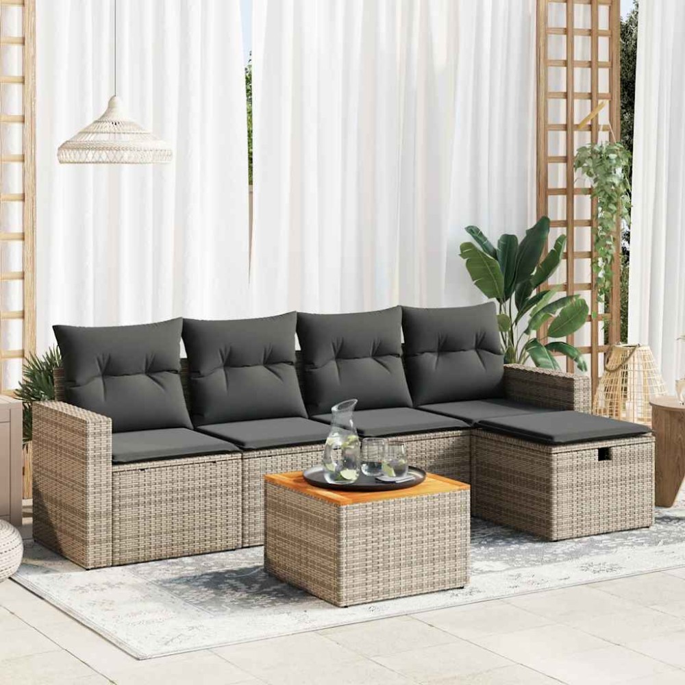 vidaXL Set mobilier grădină cu perne, 6 piese, gri, poliratan