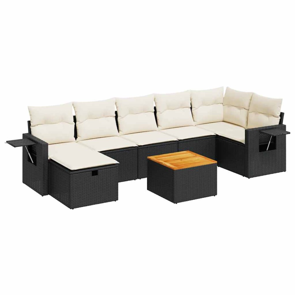 vidaXL Set mobilier de grădină cu perne, 8 piese, negru, poliratan
