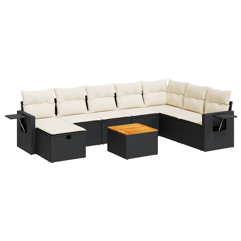 vidaXL Set mobilier de grădină cu perne, 9 piese, negru, poliratan