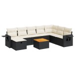vidaXL Set mobilier de grădină cu perne, 9 piese, negru, poliratan