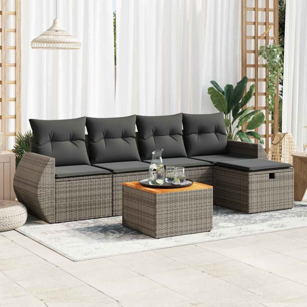 vidaXL Set mobilier grădină cu perne, 6 piese, gri, poliratan