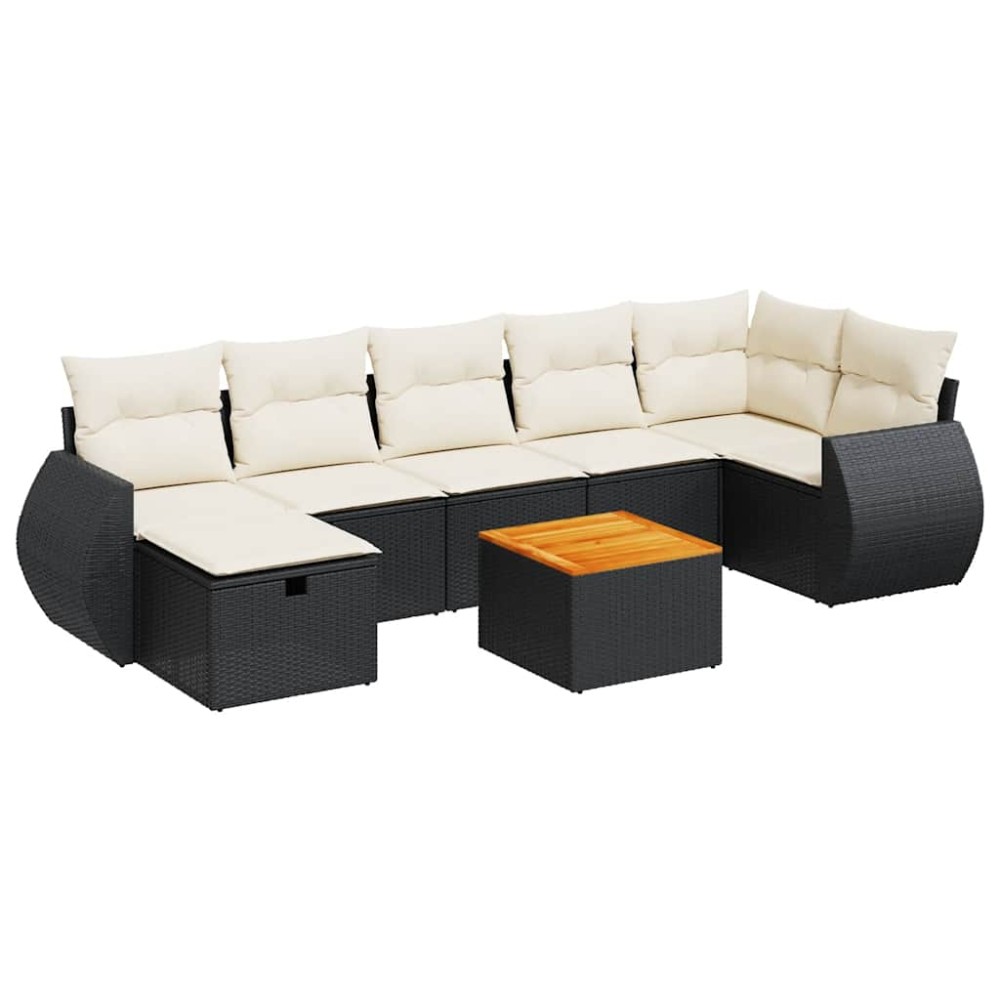 vidaXL Set mobilier de grădină cu perne, 8 piese, negru, poliratan