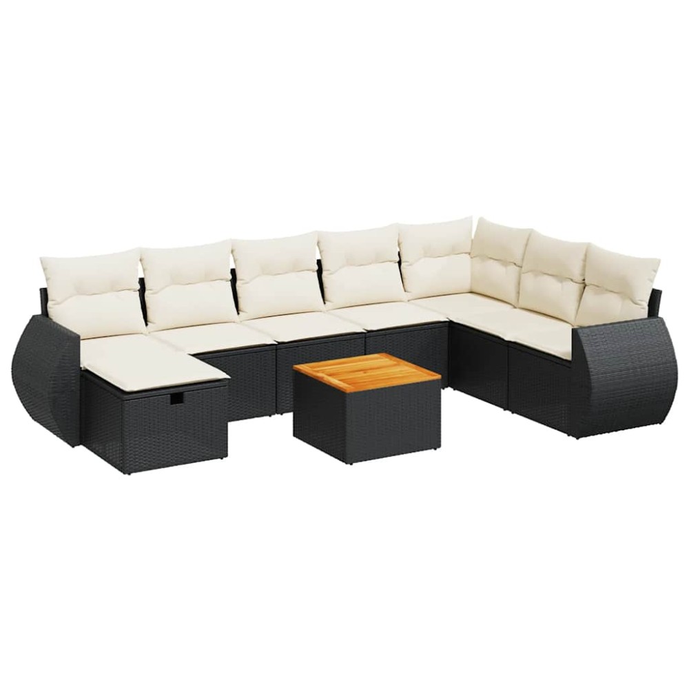 vidaXL Set mobilier de grădină cu perne, 9 piese, negru, poliratan