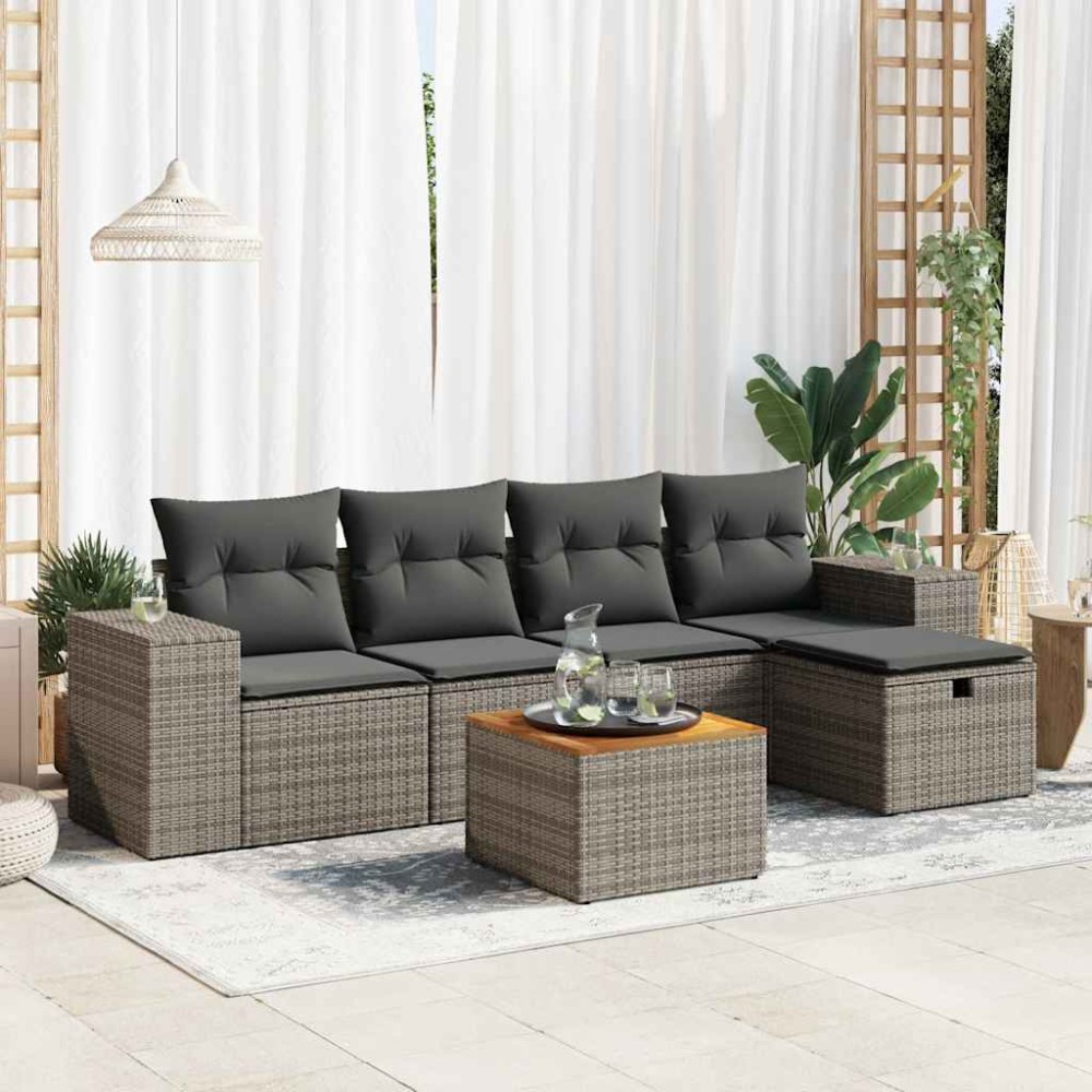 vidaXL Set mobilier grădină cu perne, 6 piese, gri, poliratan