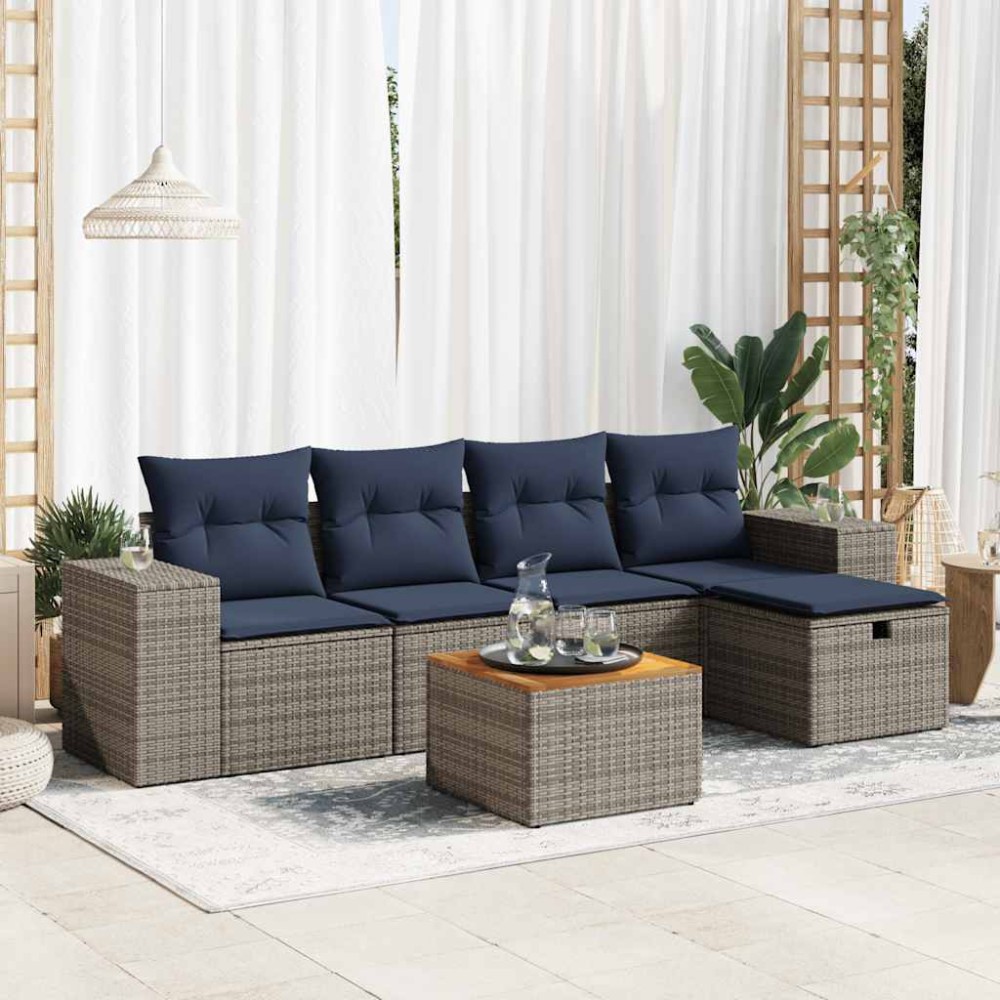 vidaXL Set mobilier grădină cu perne, 6 piese, gri, poliratan