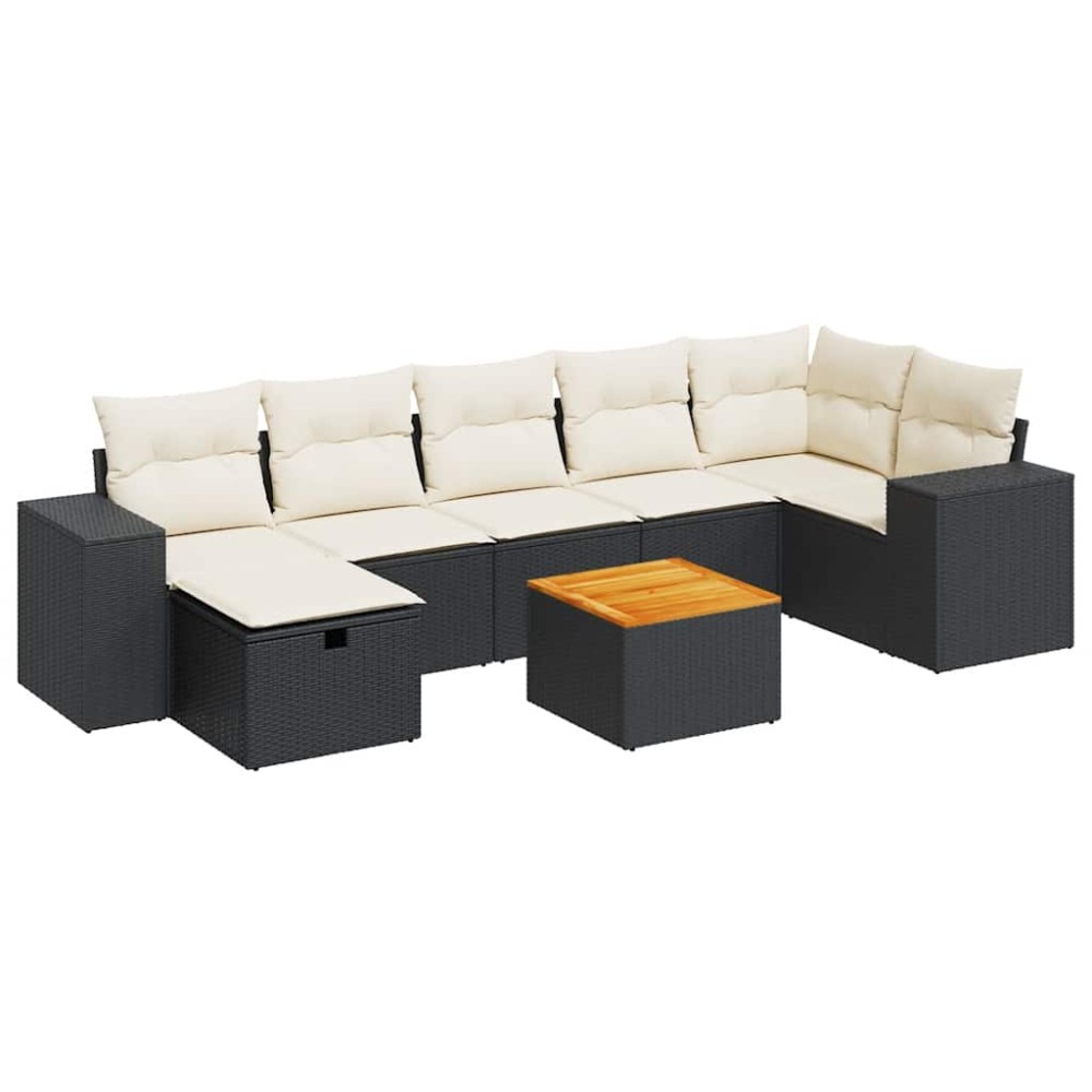 vidaXL Set mobilier de grădină cu perne, 8 piese, negru, poliratan
