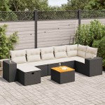 vidaXL Set mobilier de grădină cu perne, 8 piese, negru, poliratan vidaXL Set mobilier de grădină cu perne, 8 piese, negru, poliratan