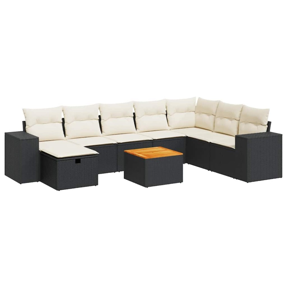 vidaXL Set mobilier de grădină cu perne, 9 piese, negru, poliratan