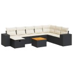 vidaXL Set mobilier de grădină cu perne, 9 piese, negru, poliratan