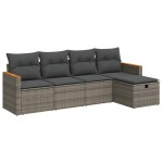 vidaXL Set canapea de grădină cu perne, 5 piese, gri, poliratan
