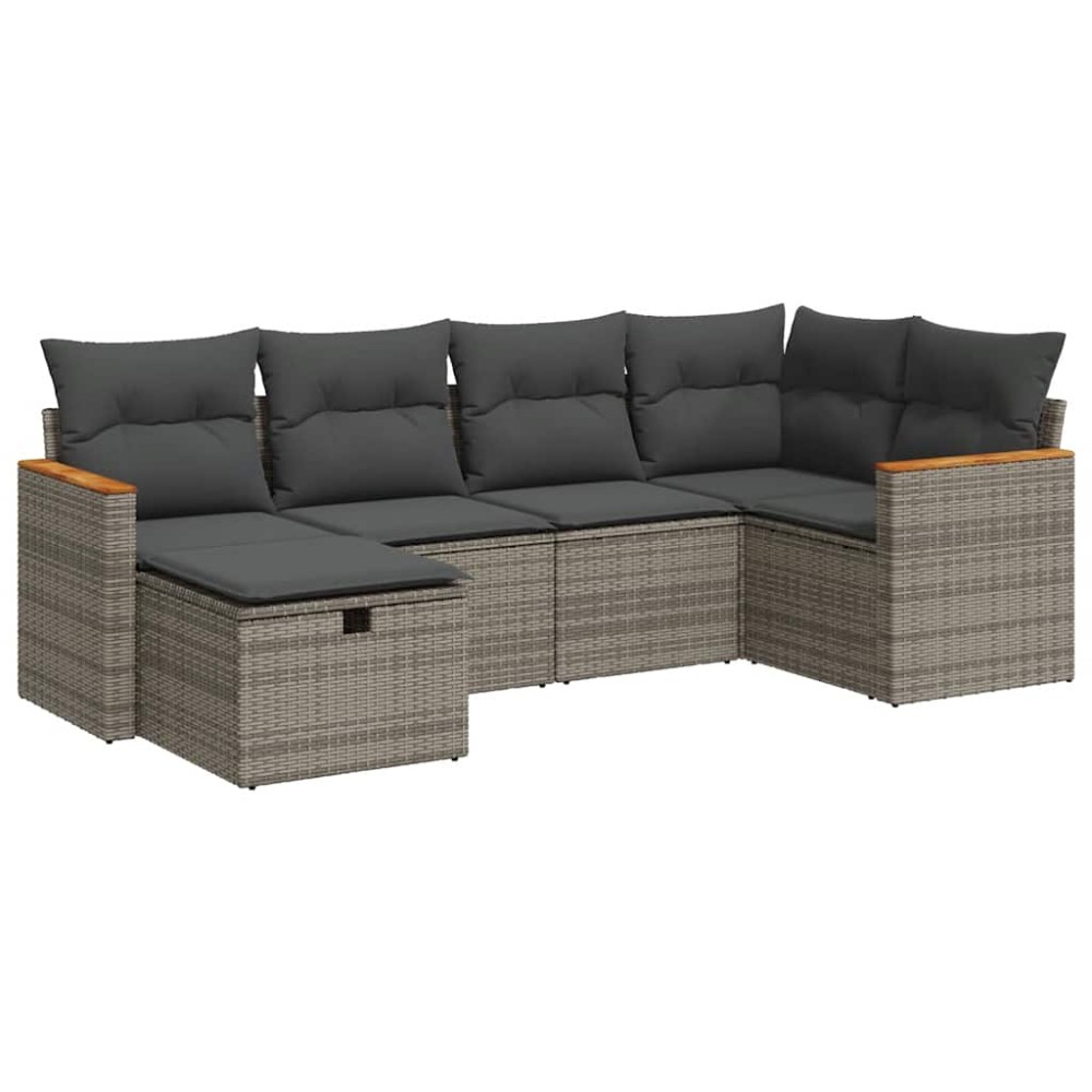 vidaXL Set mobilier grădină cu perne, 6 piese, gri, poliratan